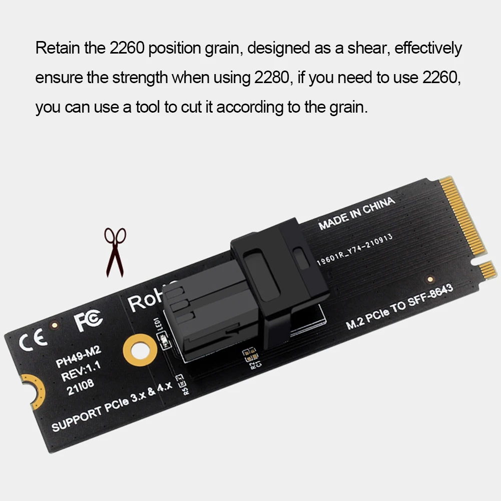 M.2 nvme para u.2 riser cartão mkey pciex4 para sff8643 adaptador de cartão riser 64gt/s acessórios de transmissão estável para computador desktop