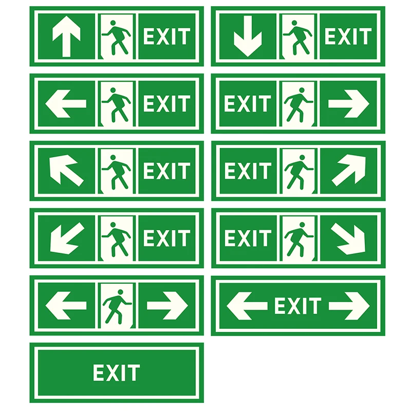 Roadstar 5Pieces Glow In Dark Photoluminescent Sign  Exit Sign Walls Sticker Safety Stage Night Vision Home Decoration