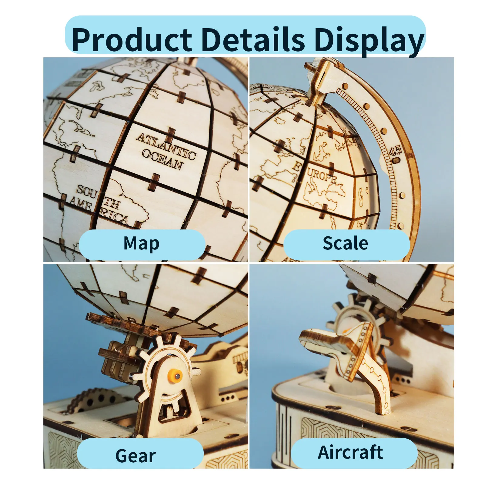 لغز الكرة الأرضية الخشبية ثلاثية الأبعاد - نموذج خريطة العالم التعليمي، هدية إبداعية للمناسبات وديكور مكتبي للبالغين والمراهقين