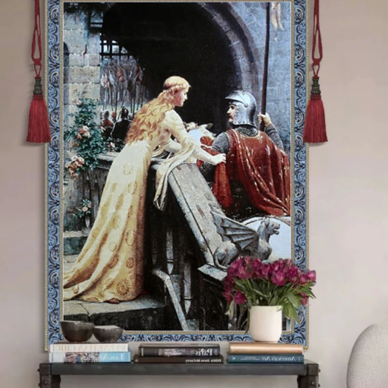 138*100cm 2017 belgian exquisite home soft suit high-end business club decoration painting knight farewell   new tapestry ST-65