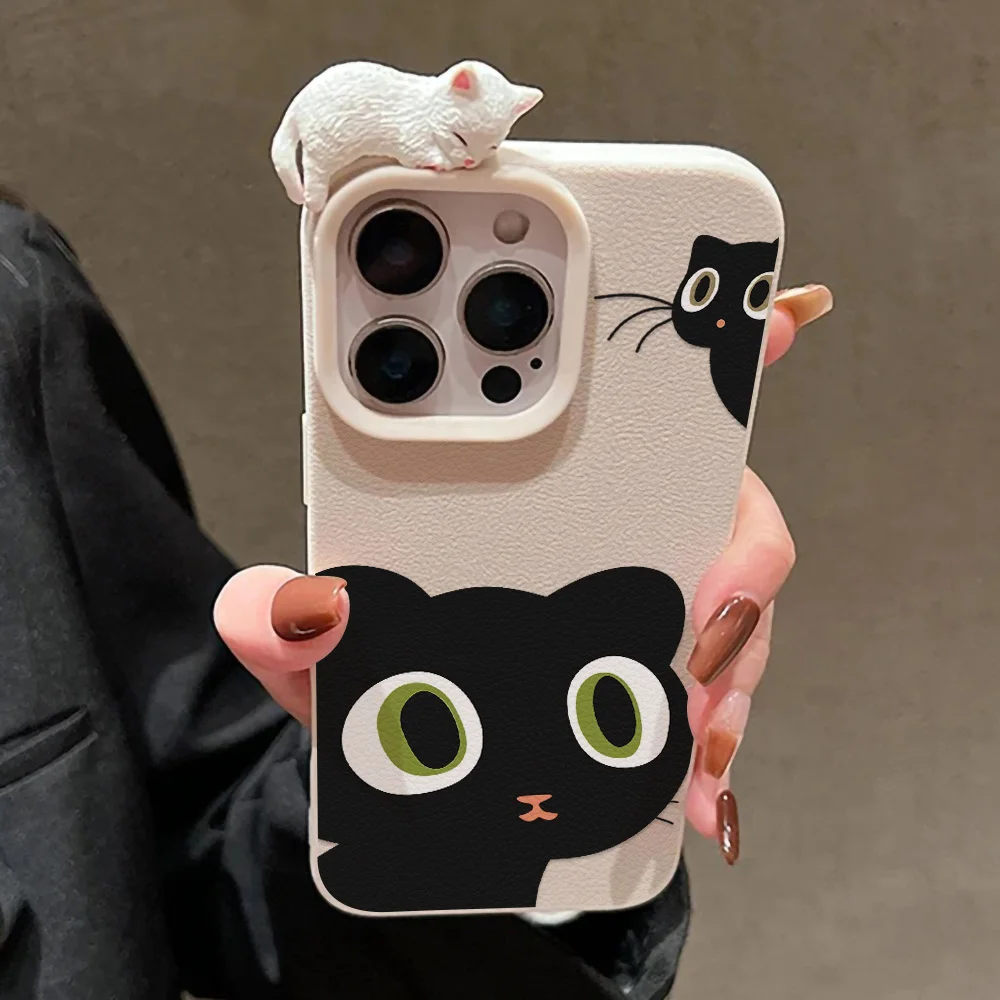 Funda de gato lindo 3D de dibujos animados para iPhone 17 Pro Max 11 16 12 13 14 15 Pro Max 17 Air 15 16 Plus Funda de cuero suave a prueba de golpes