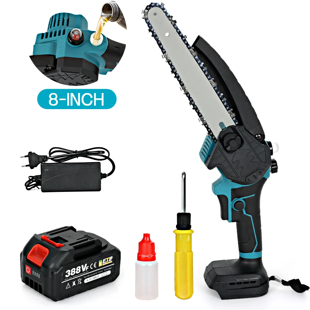 

8 Inch Brushless Cordless Oil Electric Chain Saw Rechargeable Garden Wood Logging Pruning Saw Power Tools For Makita 18V Battery