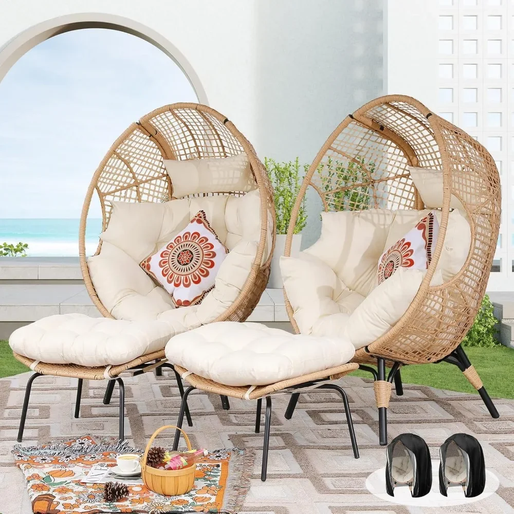 2 Person Wicker Stationary Egg Chair Indoor Outdoor Egg Basket Lounge Chair Oversized Egg Seat