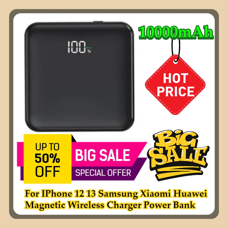 

For IPhone 12 13 Samsung Xiaomi Huawei 10000mAh Magnetic Wireless Charger Power Bank