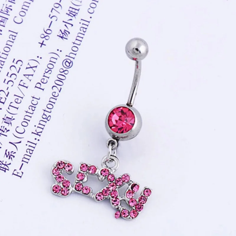 Fashion Personality SEXY Letter Belly Button Ring Sexy Pendant Stainless Steel Navel Nail Women Body Piercing Club Party Jewelry