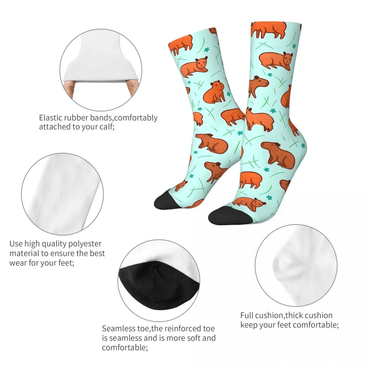 Grass Pattern Capybara Socks Gym 3D Print Boy Girls Mid-calf Sock