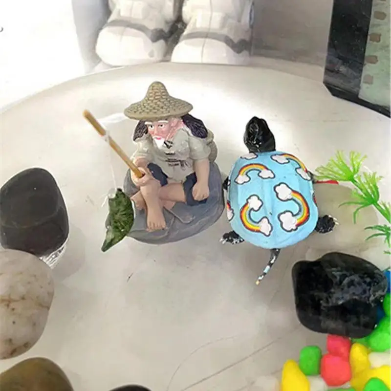 Fishing Ornament For Table Fishing Decorations Dollhouse Accessories Fish Tank Ornaments Fisherman PVC Figurine For Fish Tank