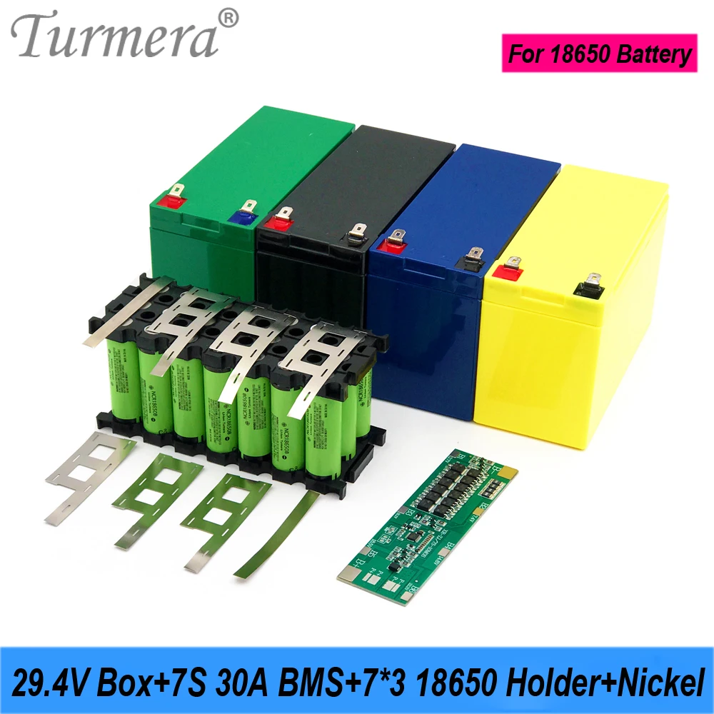 Turmera 24V 29.4V Battery Storage Box 18650 7S3P Holder 30A Balance BMS Welding Nickel Use in Electric Bike or Replace Lead-Acid