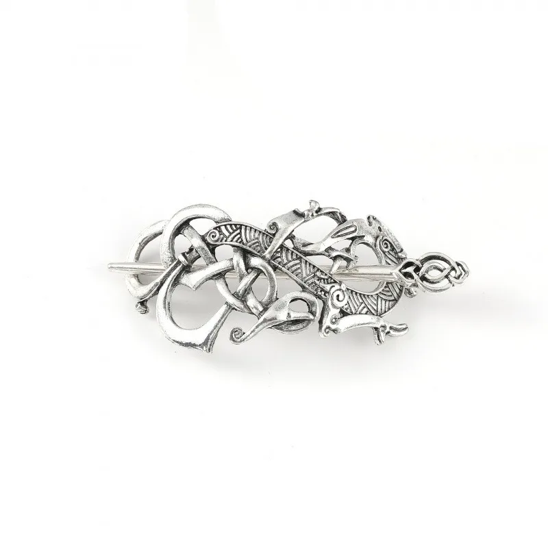 Silver Celtic Knot Totem Hairpin Retro Viking Style Metal Headpiece Carved Flower Weaving Pattern Women's Personalized Dressing