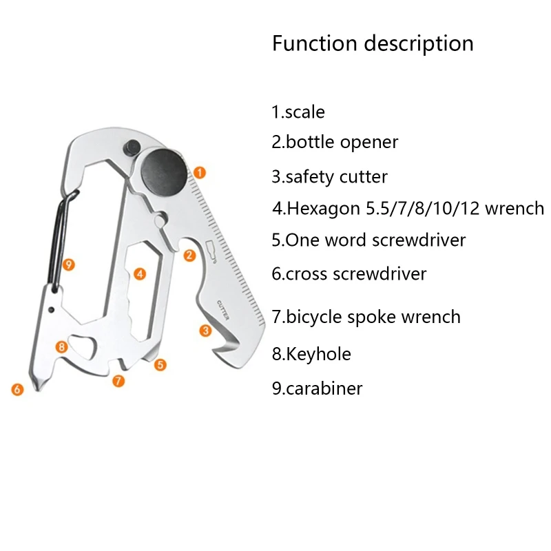 Multifunctional Climbing Carabiner Keychain Gear Outdoor Tools Camping Hiking Stainless Steel Wrench Bottle Opener