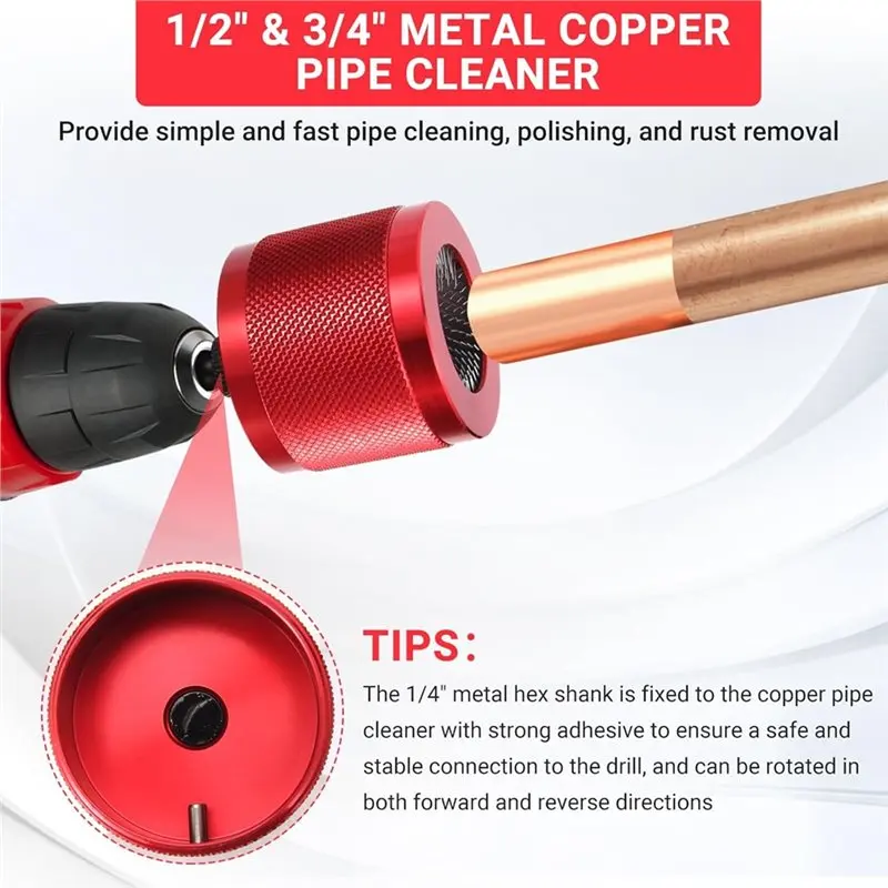 

CQMF-For Cleaning Rust,Stains& Polishing On Copper Pipe, 1/2" 3/4" For Drill Metal Copper Pipe Cleaner With 1/4" Hex Shank