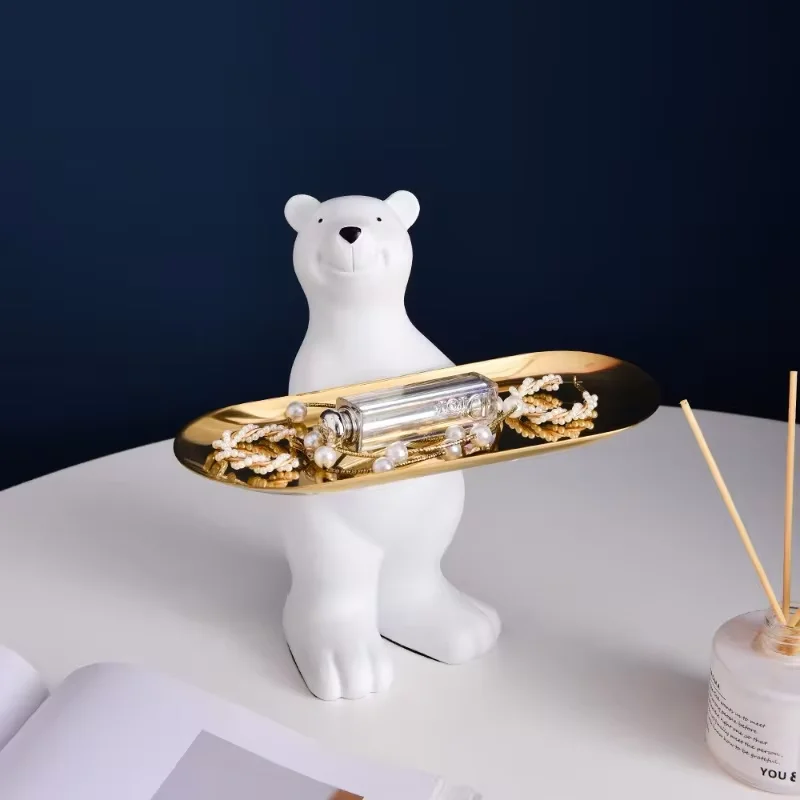 Creative Cute Polar Bear Key Storage Tray Decor Decorative Ornament For Living Room Foyer Tv Cabinet Home Decoration Accessories