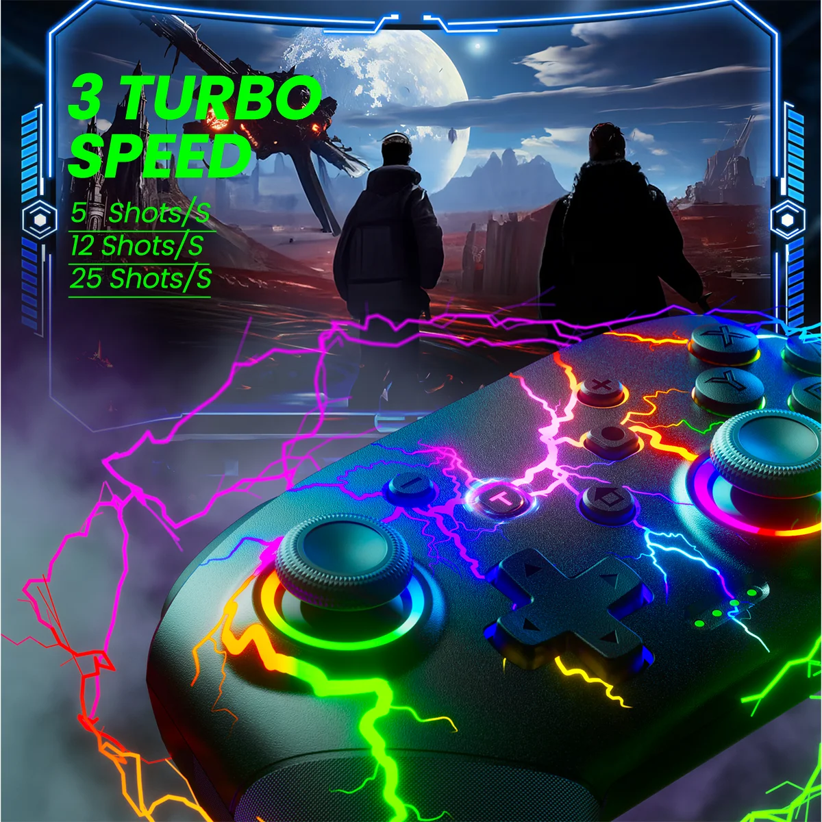 Switch Controller Compatible with Switch/Switch Lite/Switch OLED/Windows/iOS/Android, RGB Lightning Programmable 1000mAh Wireles