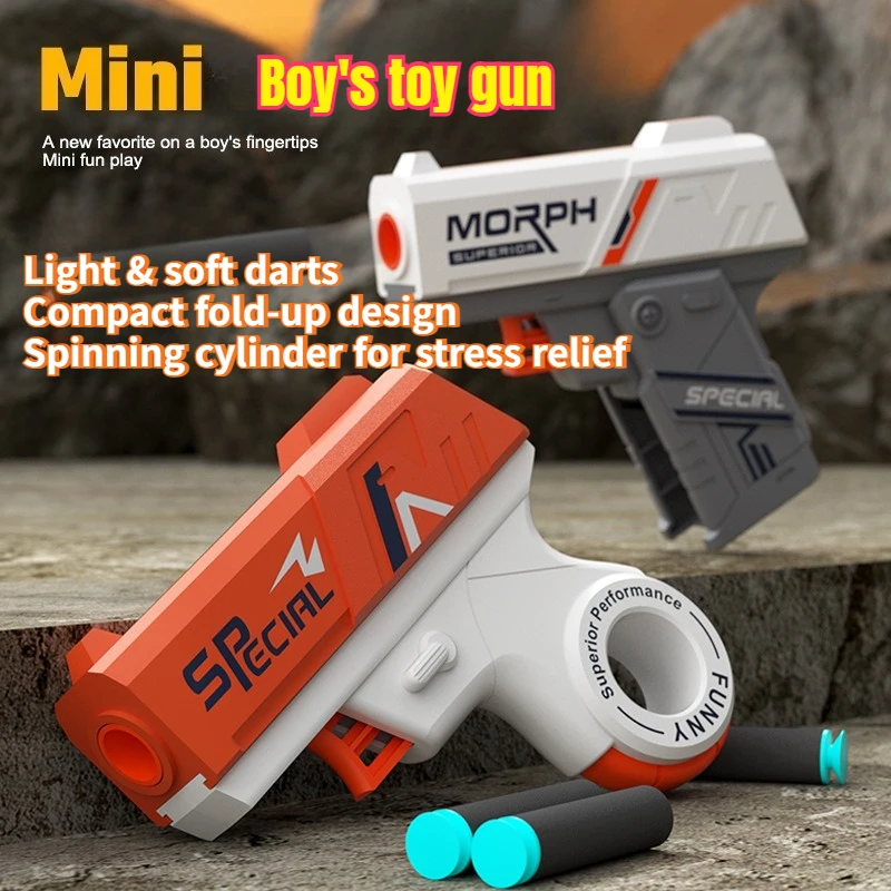 Mini pistola de juguete de bala suave, diseño giratorio, lanzador de dardos de espuma plegable para niños, juguete de tiro, divertido regalo de Navidad para niños