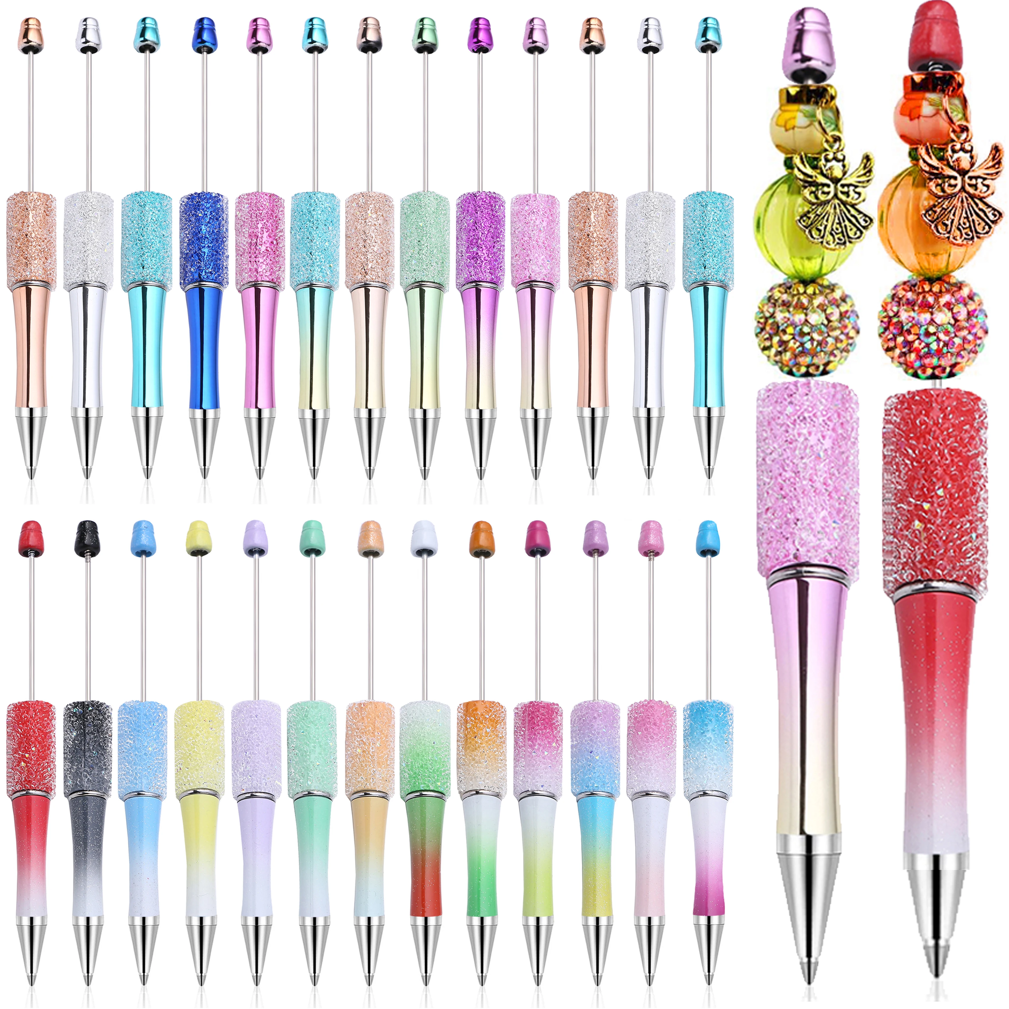 

40Pcs Creative Glitter Diamond Pen DIY Beaded Pen Wholesale Handmade BeadablePen Ball Pens Student School Office Gift