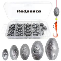 100/60/50 pz pesi per uova piombini da pesca per acqua salata acqua dolce Bass Fishing peso ovale Sinker Tackle Kit