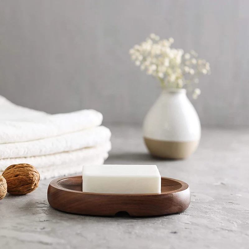 Black Walnut Wooder Bathroom storage Rack Birthday Giften Soap Dish For Shower Drain Hold