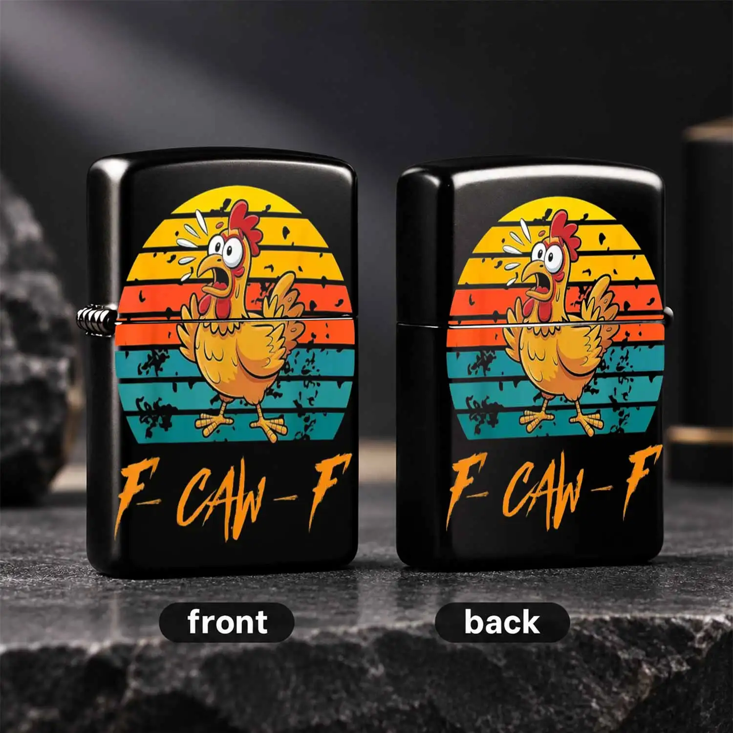 Retro Sunset Screaming Chicken Pattern Lighter, Funny F-Caw-F Themed Portable Ignition Device, Cute Cartoon Style Accessory For Camping, Candle Lighting, Daily Multi-Scene Use, Novelty Gag Gift For Friends And Hobbyists A Humorous And Inter