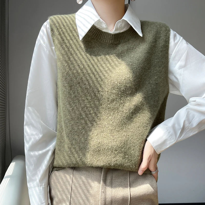 

Hot Sale 2023 Autumn Winter New Women Waistcoat 100% Cashmere Knit Pullovers Vest Sleeveless Sweater Female Soft Warm Outwear