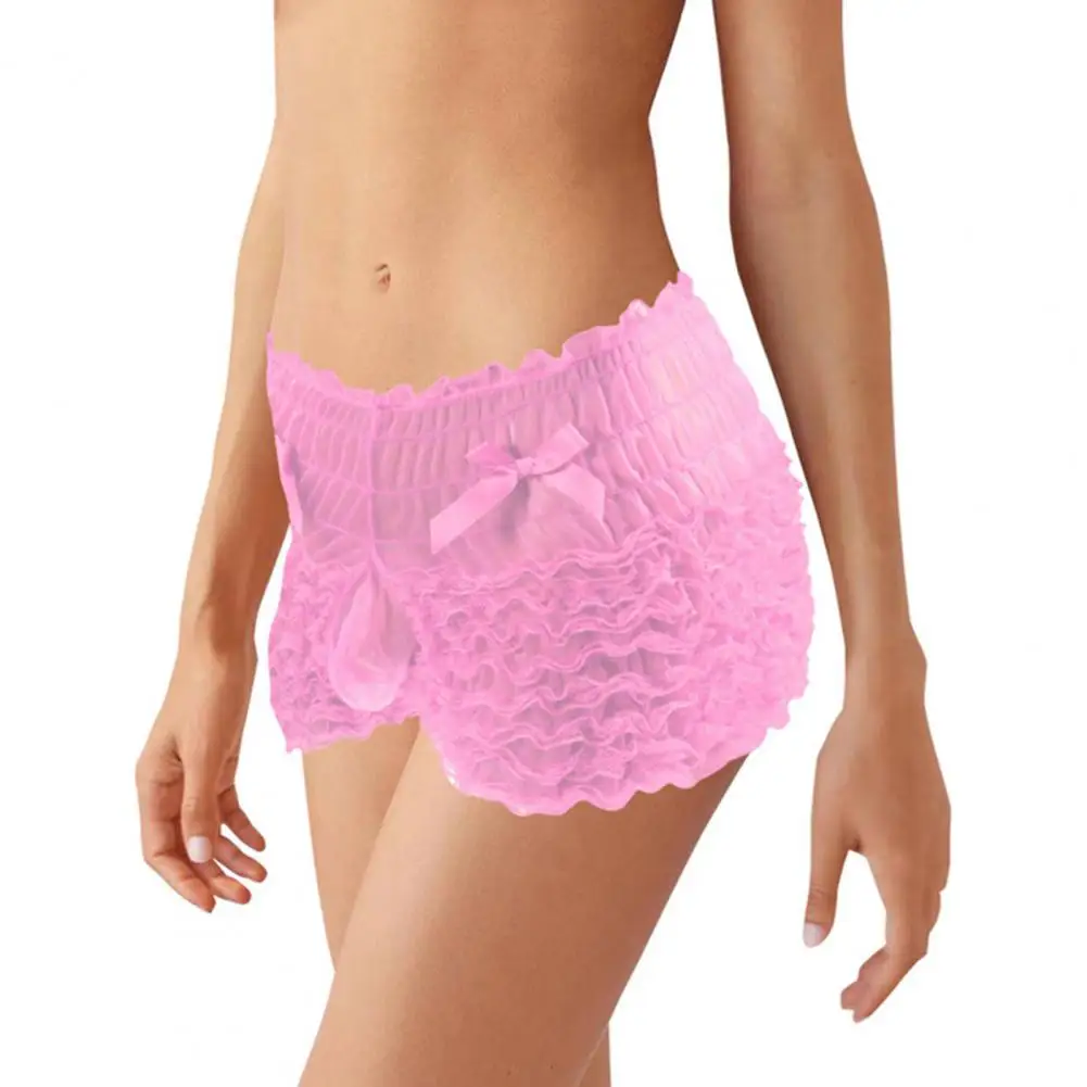 Men's High Waist Lace Panties with Bowknot