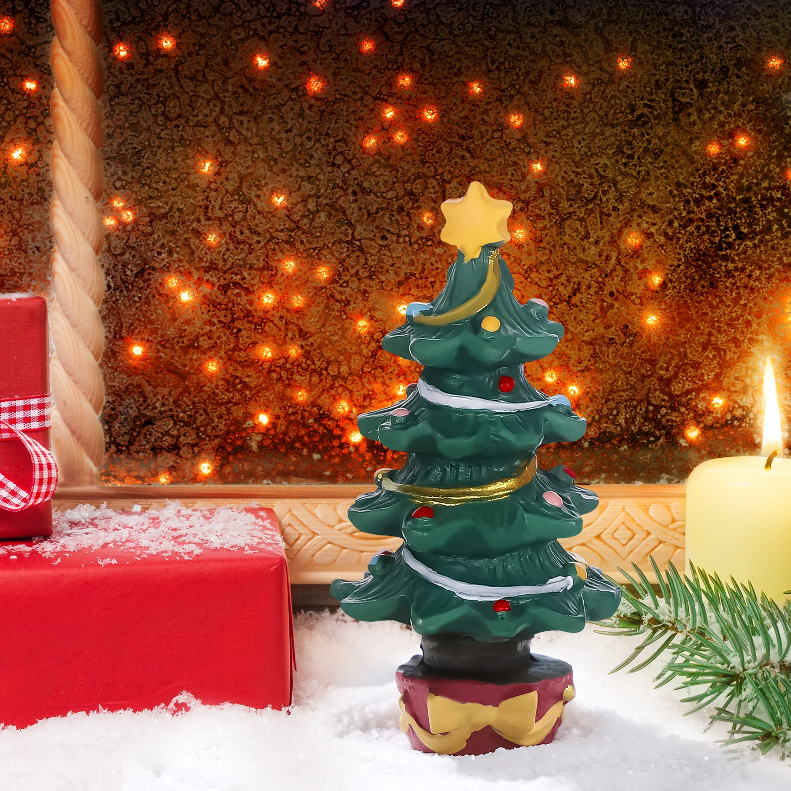 

Festive Mini Resin Xmas Tree Craft Ornament Holiday Desktop Decoration for Christmas Party Tabletop Decorative Display