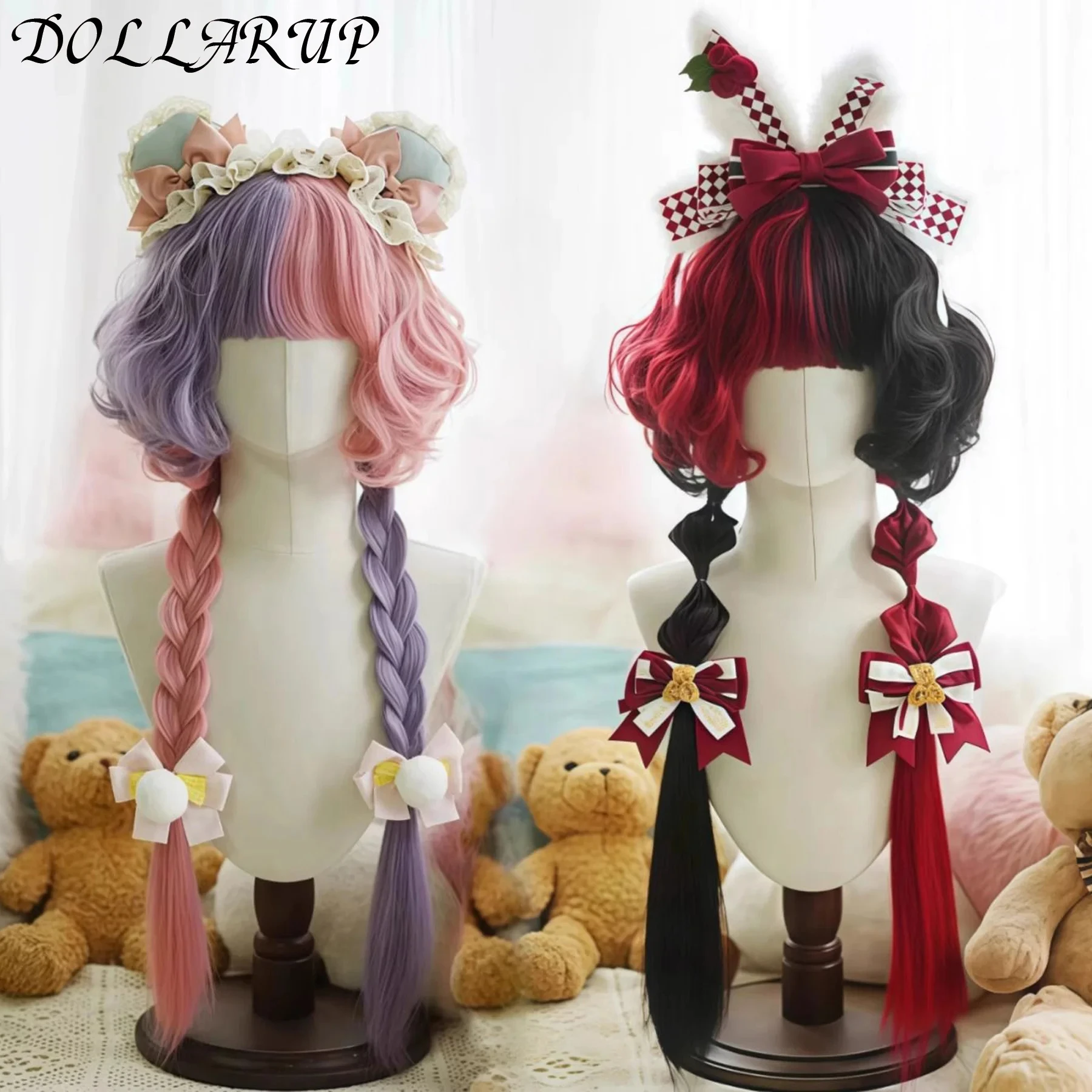 JKL شعر مستعار اصطناعي قنديل البحر لفة اللون محظورة طبعة طويلة لفة الشعر موضة أبيض وأسود أحمر بني وردي اللون مطابقة Loli #4