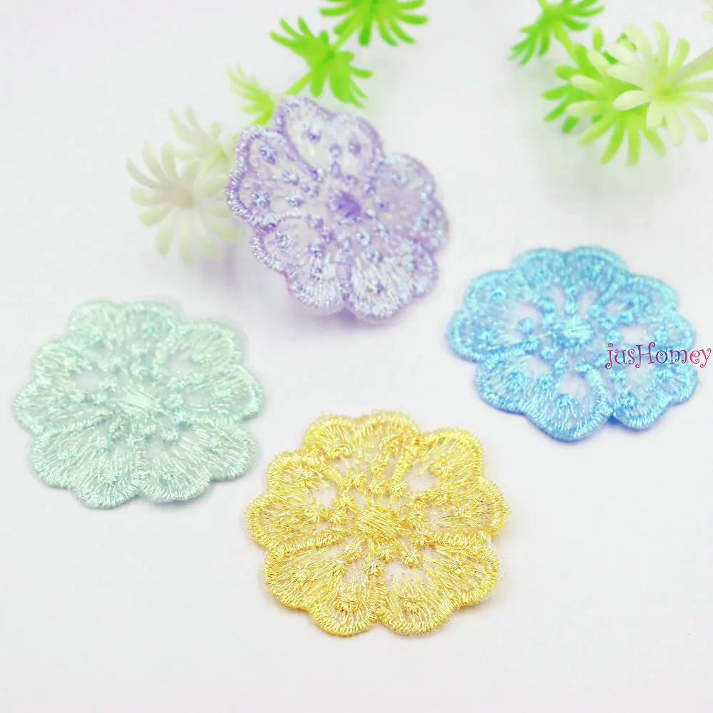 40PCS/lot Embroidery Lace Five Petals Flower Appliques 4.3cm Translucent Single layer for Party Decor,Garment Embellishment