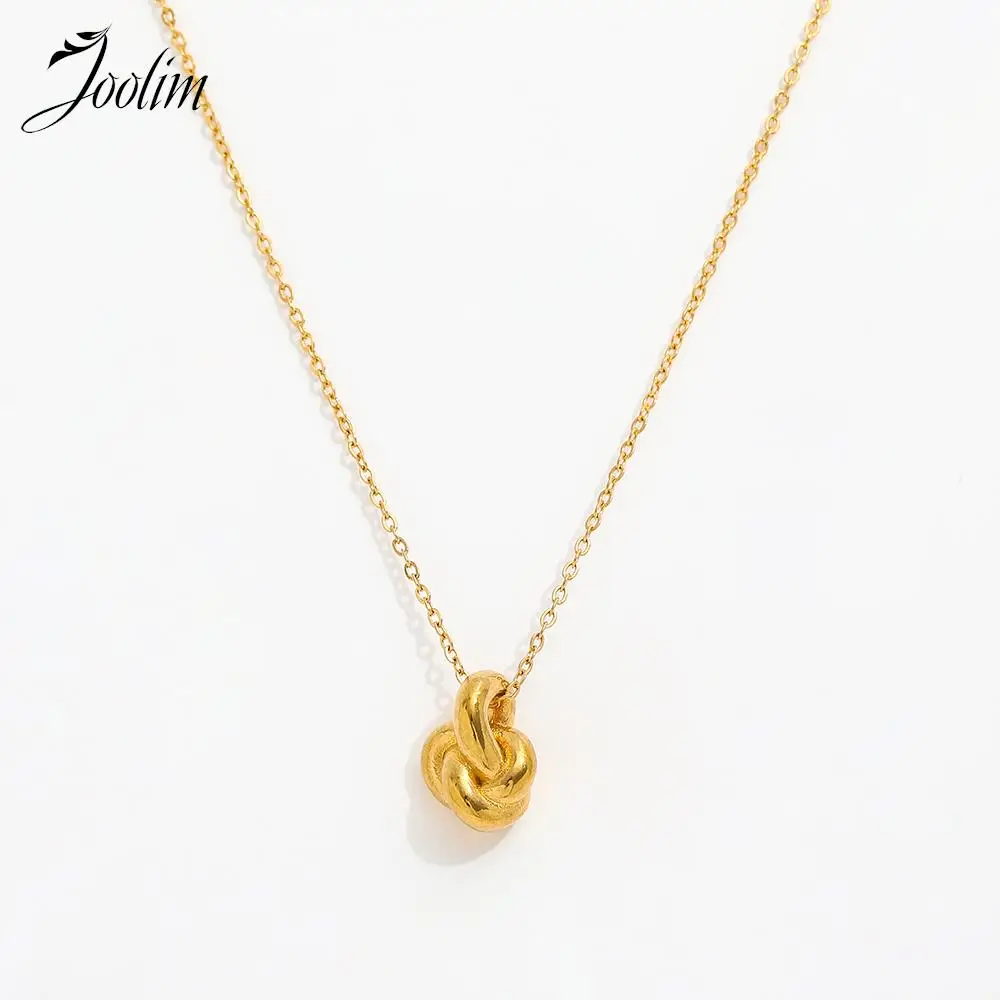 Joolim Jewelry Wholesale Waterproof&No Fade Chunky Stylish Knot Pendant Together Forever Stainless Steel Necklace for Women