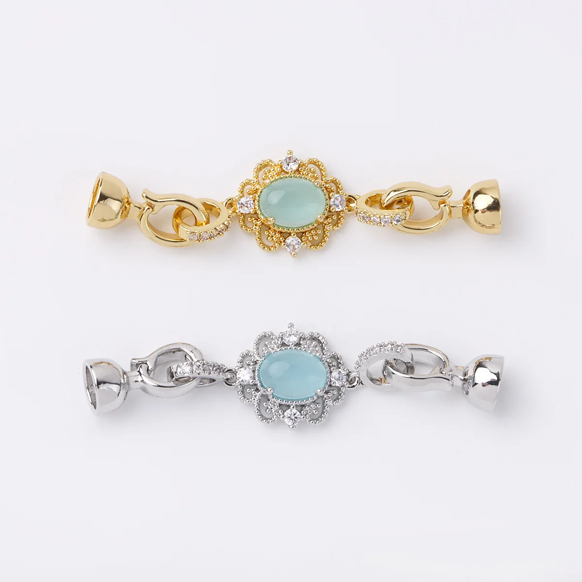 1 Piece Copper Gold-plated Zircon Retro Oval Pearl Buckle Necklace Bracelet Connecting Buckle DIY Handmade Jewelry Accessories