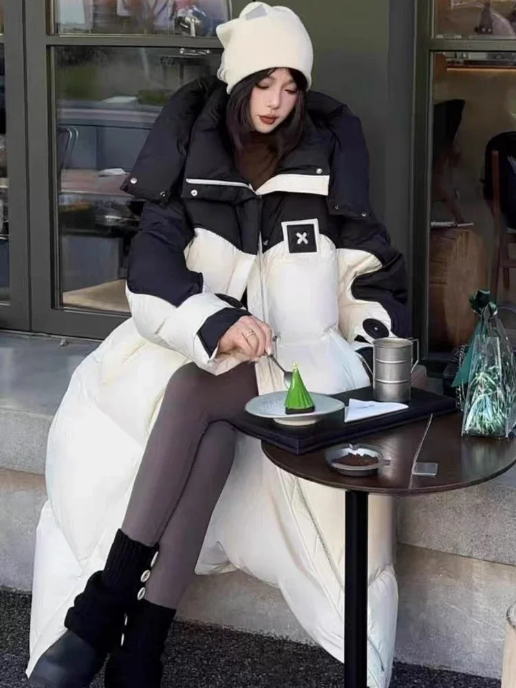 Women\'s Black Parkas Jacket Thicken Warm Long Padded Coat Vintage Overcoat Streetwear Korean Bread Coat 2000s Clothes Winter