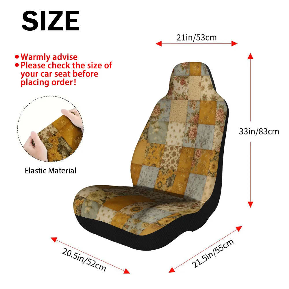 2pcs Floral Patchwork Design Universal Car Seat Covers | Polyester Fiber, Skin-friendly Breathable Fabric, Stylish Print, All-Se