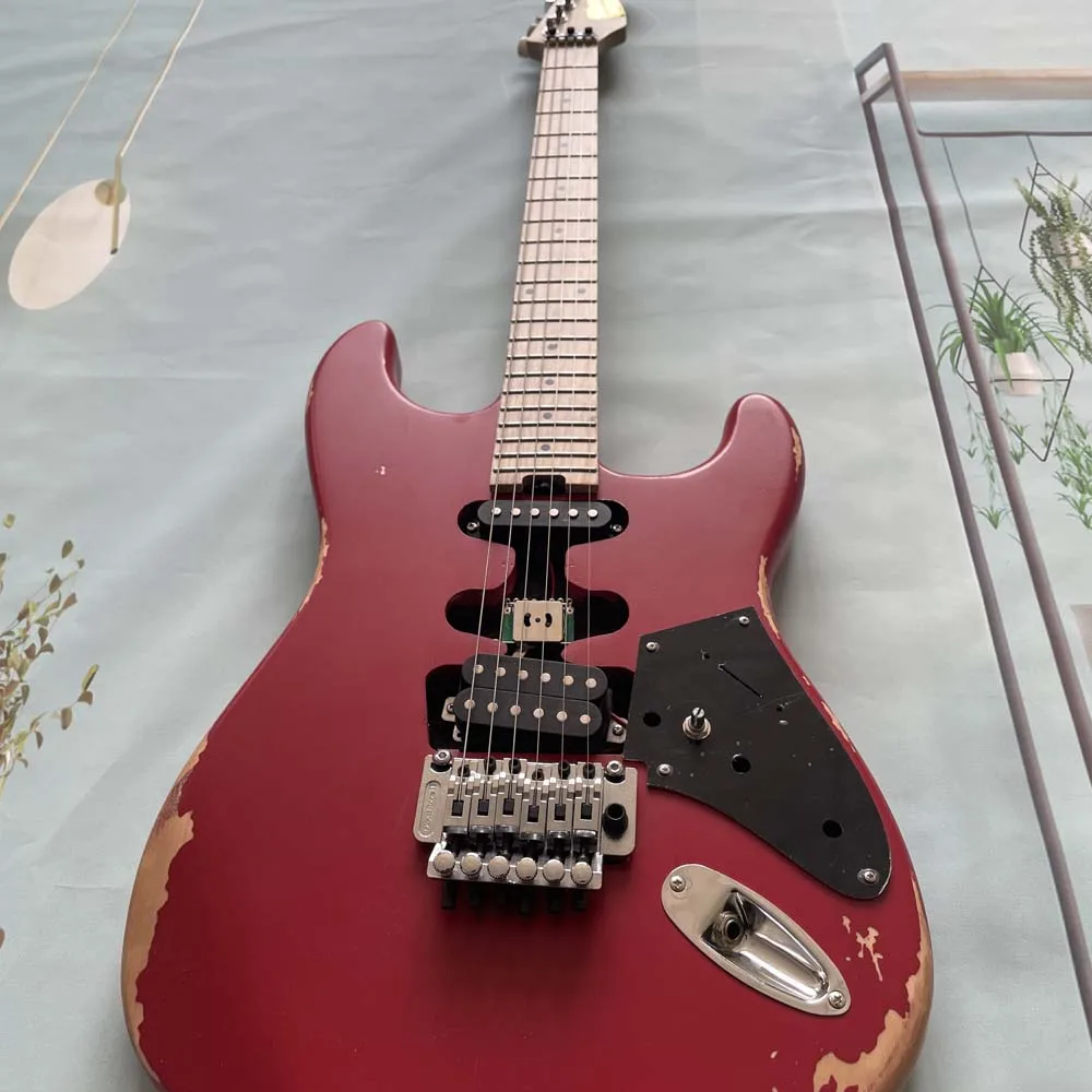 

Red vintage distressed electric guitar Maple neck Rock performance electric guitar Universal for beginners and advanced players