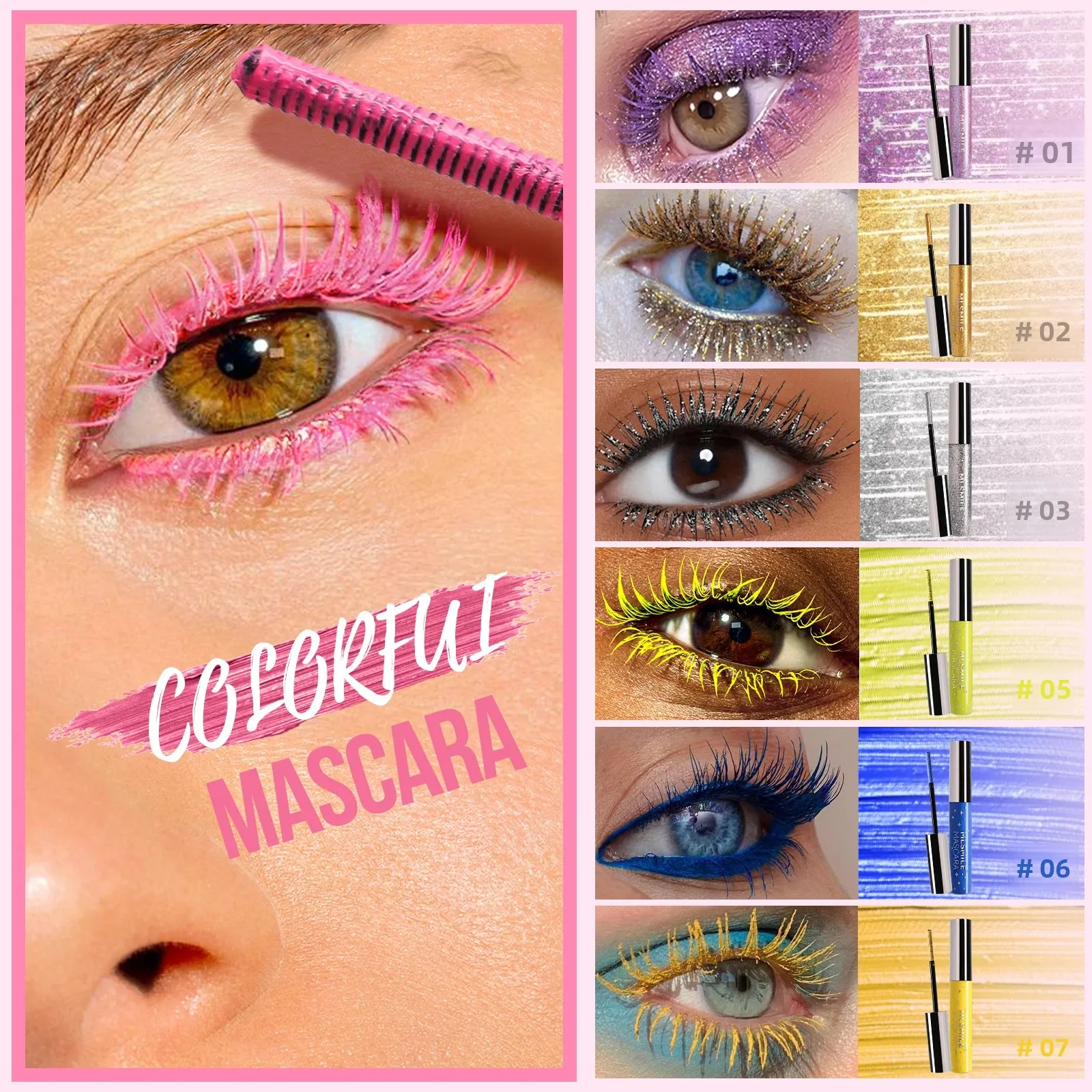 Mascara nacré diamant imperméable à séchage rapide, longue durée, sans bavures, recourbé, volumateur, rehausseur de cils à paillettes