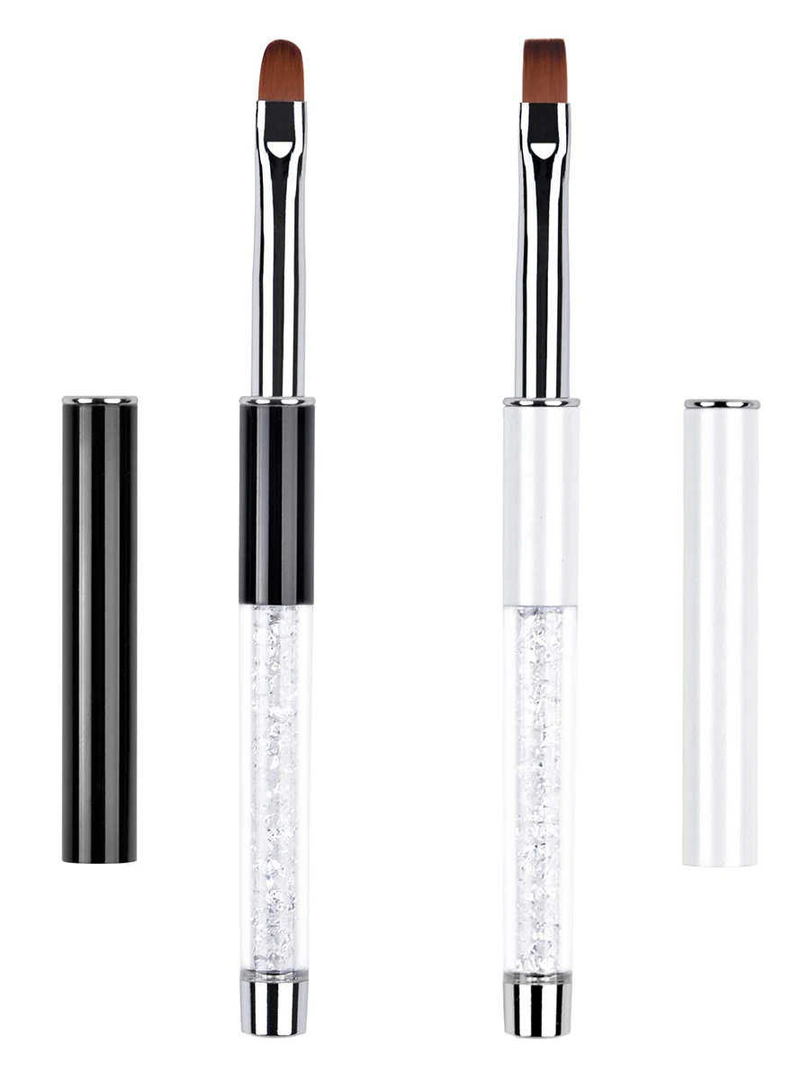 Ensemble de brosses à ongles ovales et plates pour Gel UV, avec manche en strass, pinceaux professionnels pour Design Nail Art, 1/2 pièces