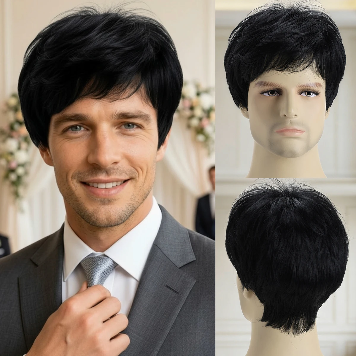 Natural Handsome Men's Fluffy Realistic Wig,10 Inch Short Hairstyle Wig For Men,Synthetic Hair Wig Ideal For Role Playing & Cosp