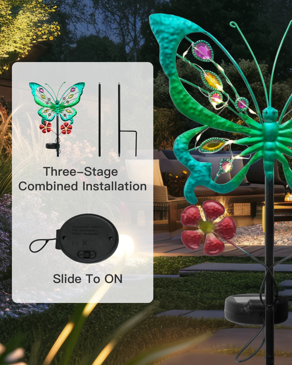 1PC Vibrant Metal Solar Butterfly Decorative Light - Colorful LED Waterproof Stake Light with Automatic Charging for Garden, Pat