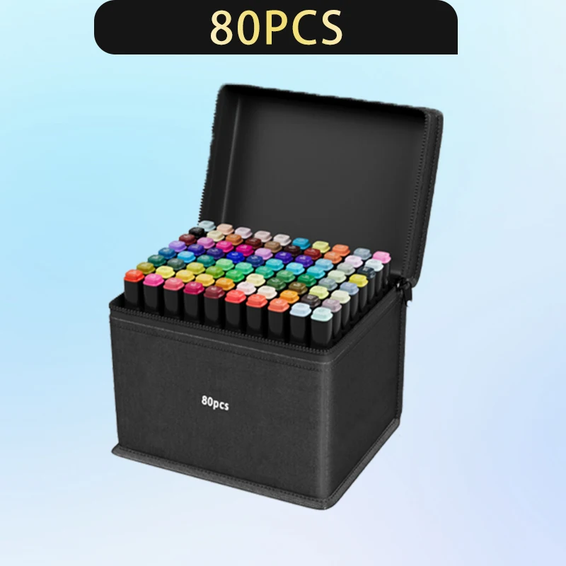 

80-цветные спиртовые фетровые маркеры, ручки с двойным наконечником, перманентные художественные школьные принадлежности, манга, маркеры для рисования, студенческий подарок
