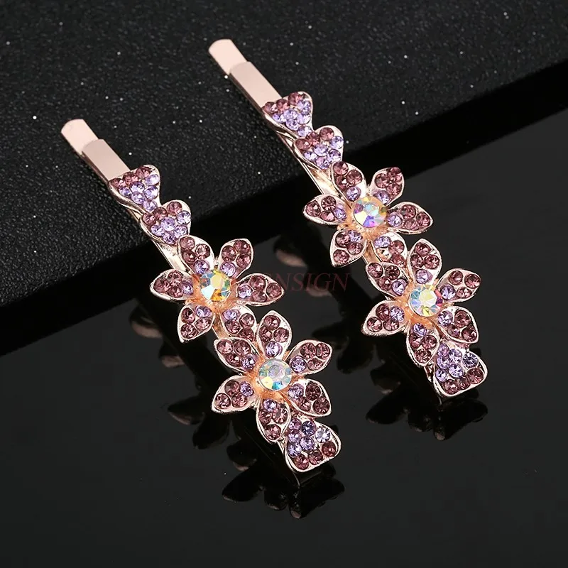 2PCS Edge clip with diamond crystal hair clip and hair accessories, versatile and sweet flower temperament, top clip headwear