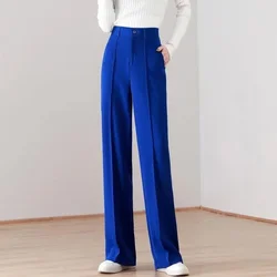 Spring Autumn Commuter Solid Color Button Zipper Pockets Casual Loose Women's Clothing Trousers Straight Trouser Suits Pants