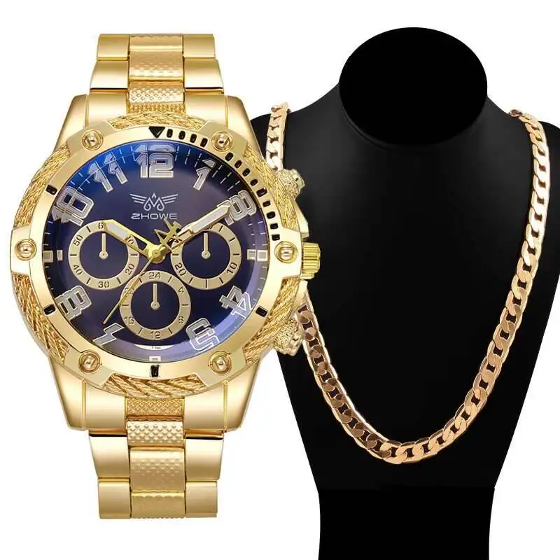 

2 шт./комплект, Мужские Аналоговые кварцевые часы с ожерельем