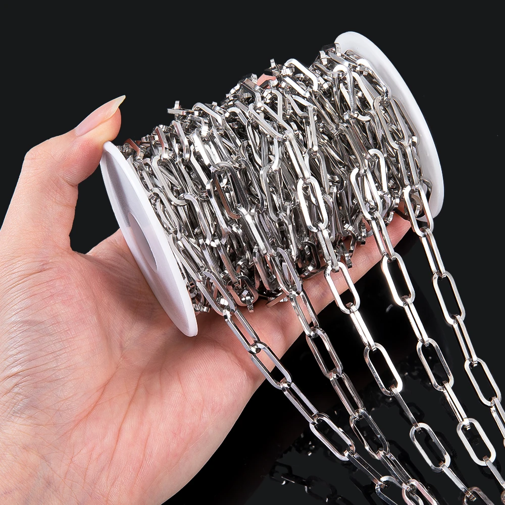 1M Stainless Steel Flat Square Frame Link Chains for DIY Jewelry Making