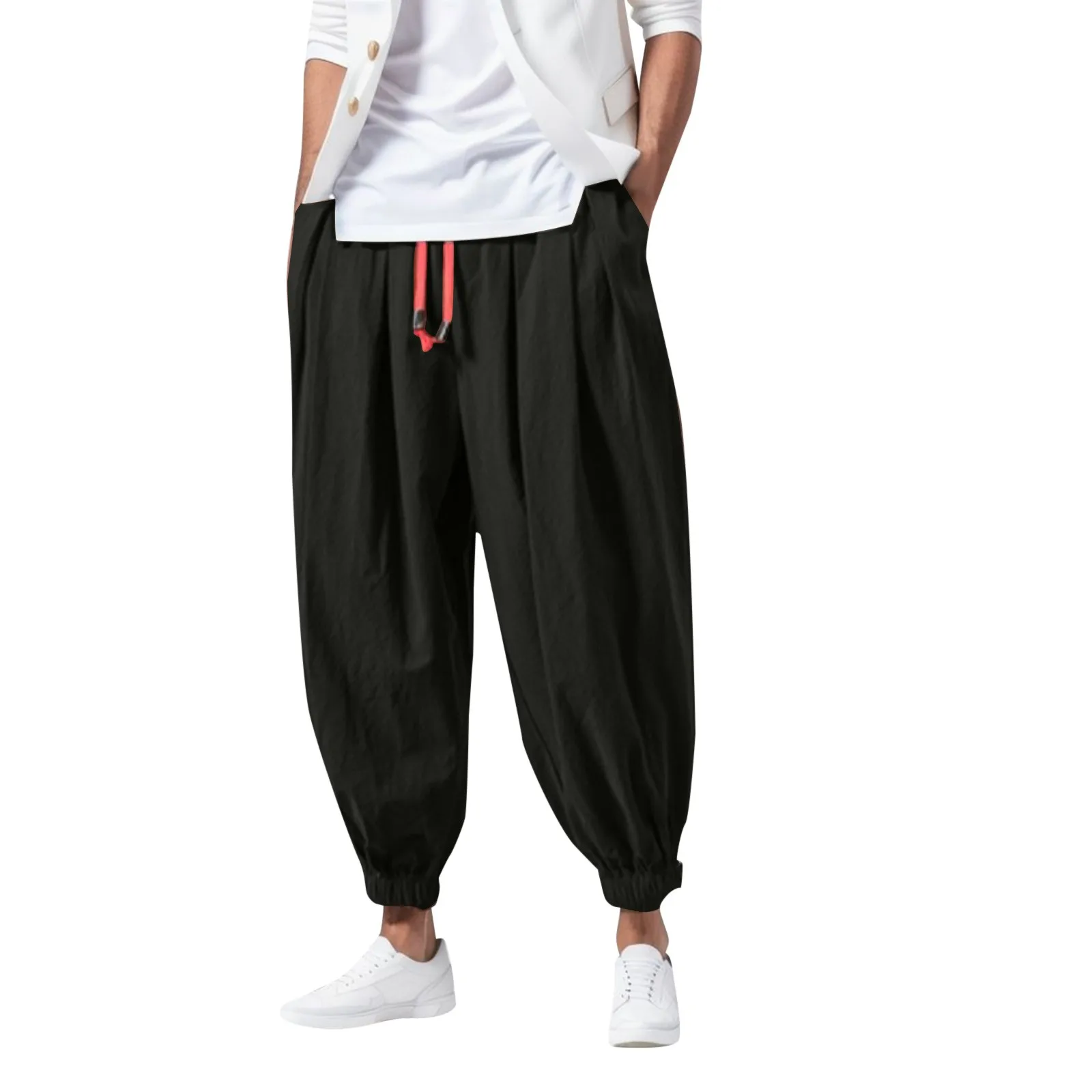 2024 New Fashion Drawstring Harem Pants Men’S Baggy Jogging Pants Japanese Men Crotch Wide Leg Pants Male Casual Loose Trousers