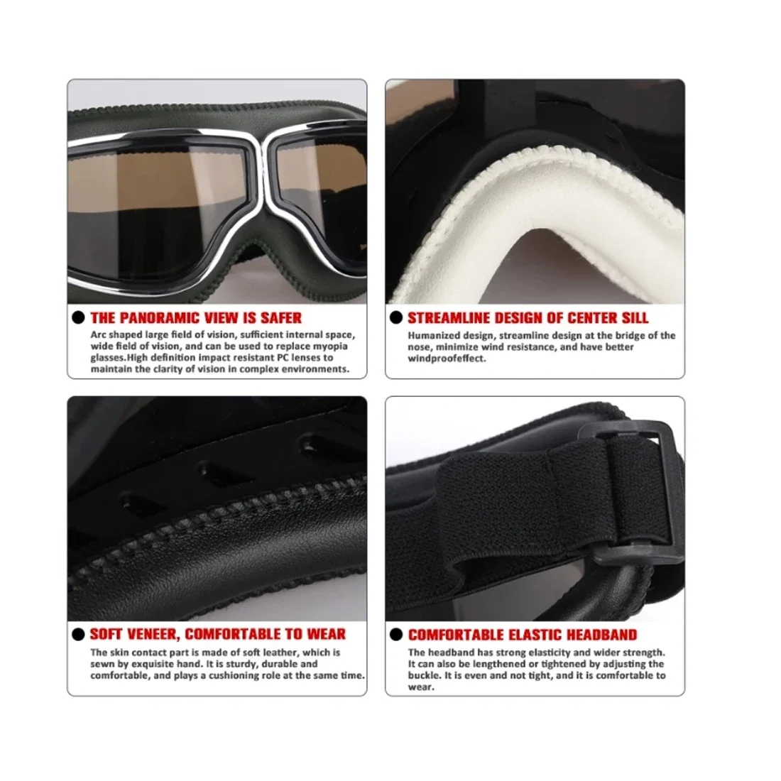 Ретро мотоциклетные очки ветрозащитный мотоциклетный шлем очки солнцезащитные очки универсальные складные кожаные винтажные аксессуары для мотоциклов