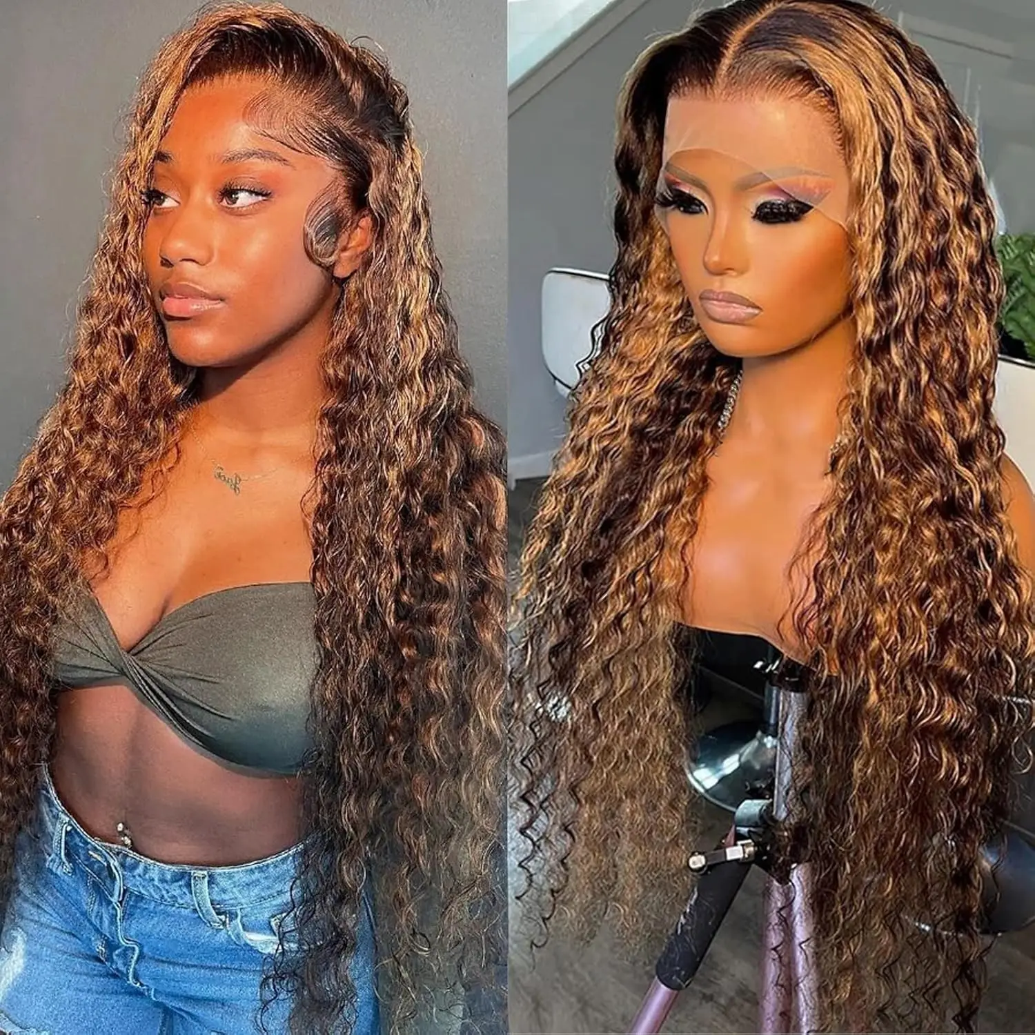 

13x4/5x5 HD Прозрачный кружевной фронтальный бесклеевой бразильский парик с глубокими волнами 4/27, предварительно выщипанный парик из 100% человеческих волос