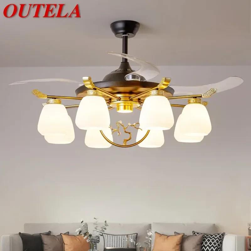 

OUTELA Modern Stealth Fan Light Luxury Living Room Restaurant Bedroom Ceiling Fan Light Remote LED Electric Fan Light