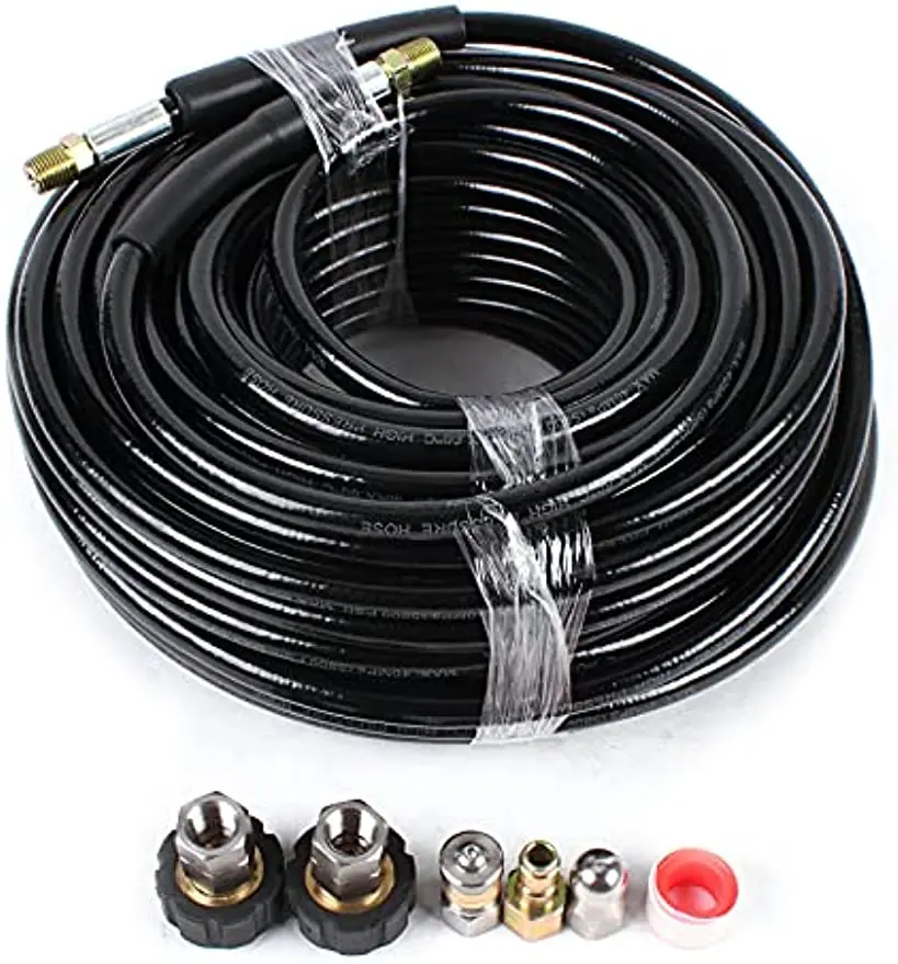 

Pressure Washer Hose Craftsman Pressure Washer Sewer Line and Drain Jetter Kit, 1/4" x 100' Hose with Sewer Nozzle & Adapters