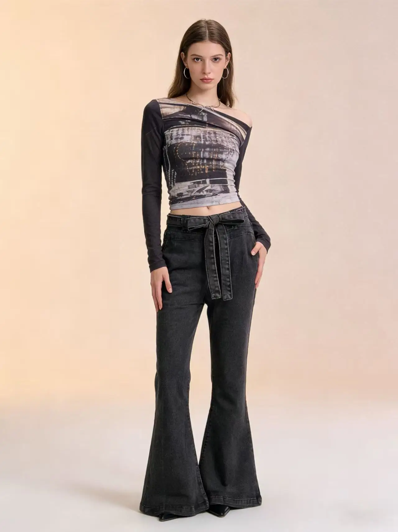 

Butt-Lifting Jeans Sculpting High-Waist Tie Jeans Drawstring Wide-Leg Microflare Jeans Everyday Comfort-Fit Loose DenimPants