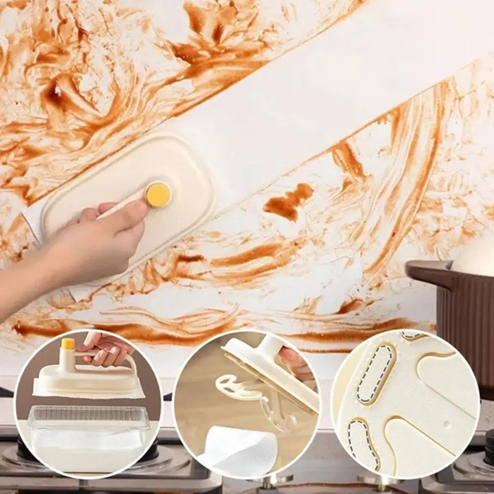 Kitchen Cleaning Brush Replaceable Disposable Magic Portable with Cloth Handle Tableware Cloth Cleaning Rags Cleaning Wipes A9V1