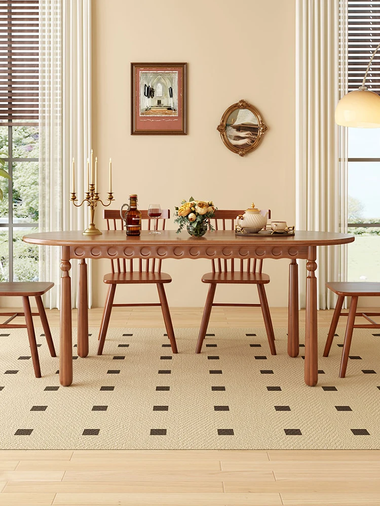 LTT all solid wood dining table and chair combination French retro simple oval rectangular dining table