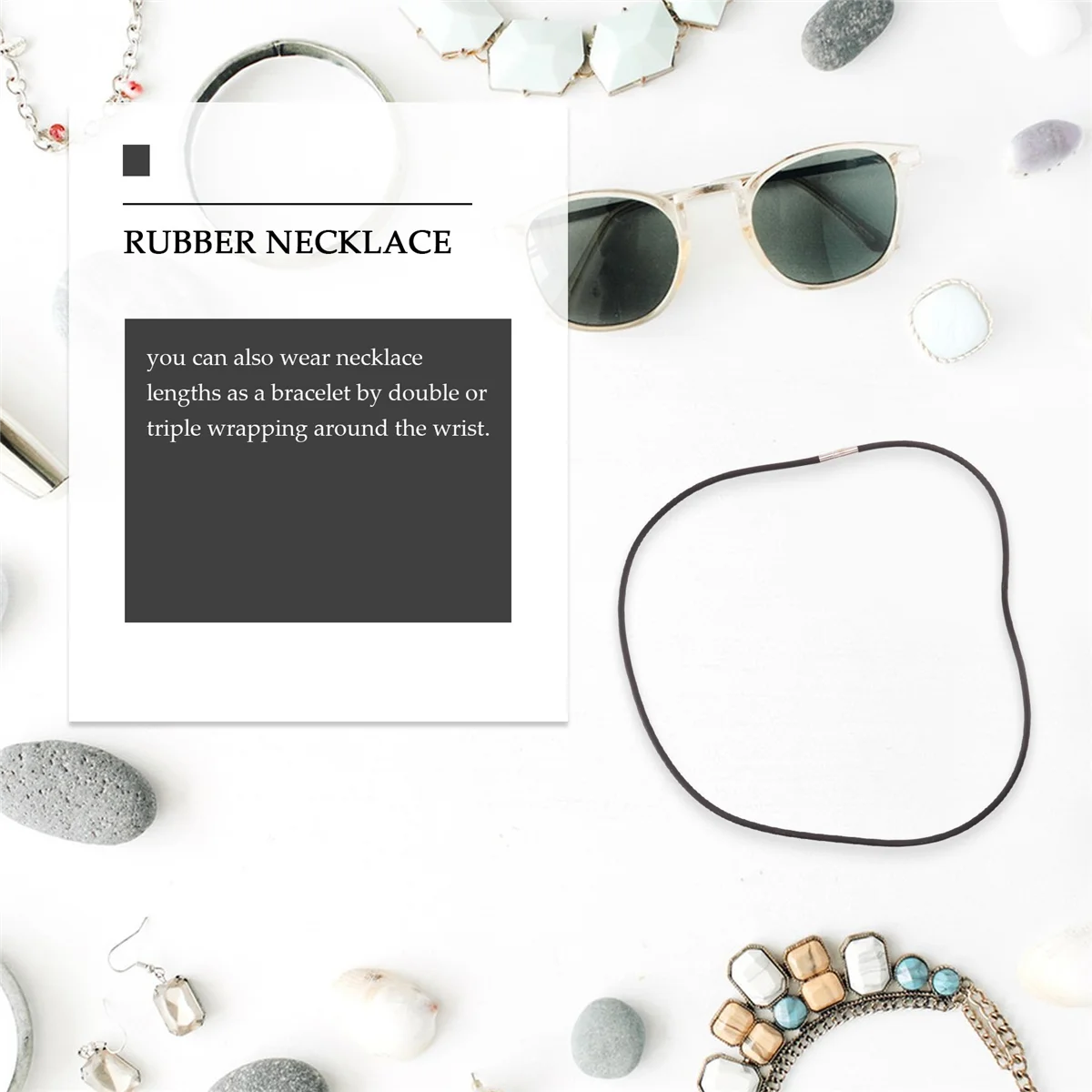 Collana con cordino in caucciù nero FZFZ da 3 mm con chiusura in acciaio inossidabile - 22 pollici